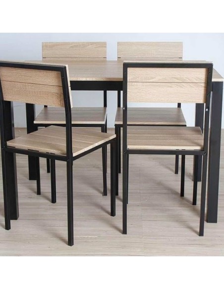 MESA + 4 SILLAS SOBE TAUPE NEGRO