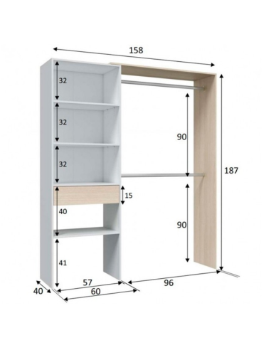 KIT ROPERO VESTIDOR BLANCO Y ROBLE