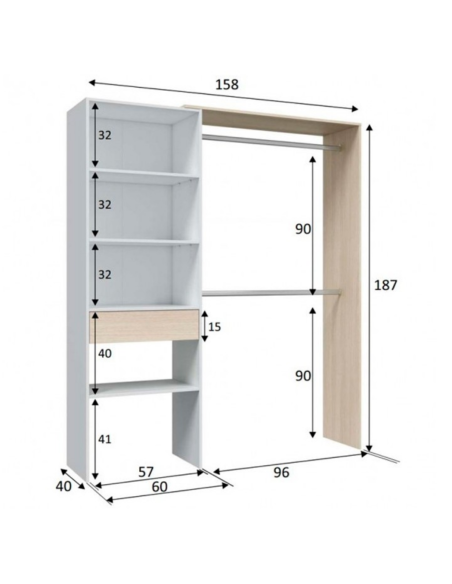 KIT ROPERO VESTIDOR BLANCO Y ROBLE