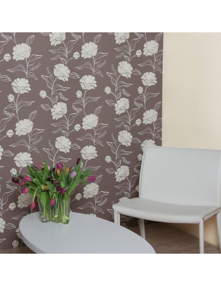 PAPEL PINTADO FLORAL MARRÓN